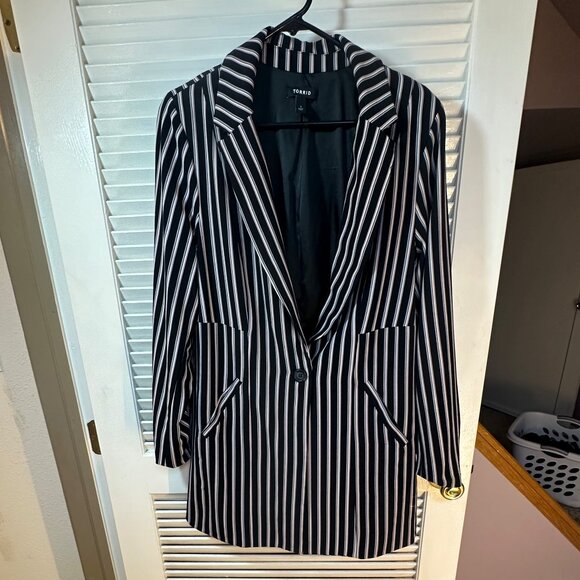 Torrid Black Pinstripe Longline Single-Button Blazer – Women’s Size 1X - Picture 7 of 12